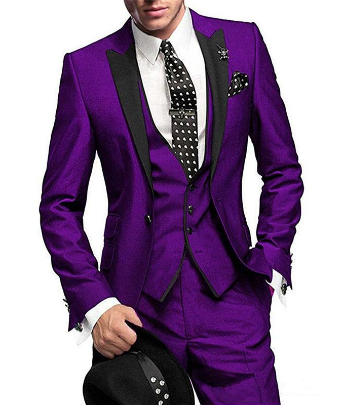 Мужской костюм из трех предметов, фиолетовый облегающий деловой костюм для отдыха, свадьбы, банкета, подружки невесты, Свадебный комплект, пиджак, жилет и брюки