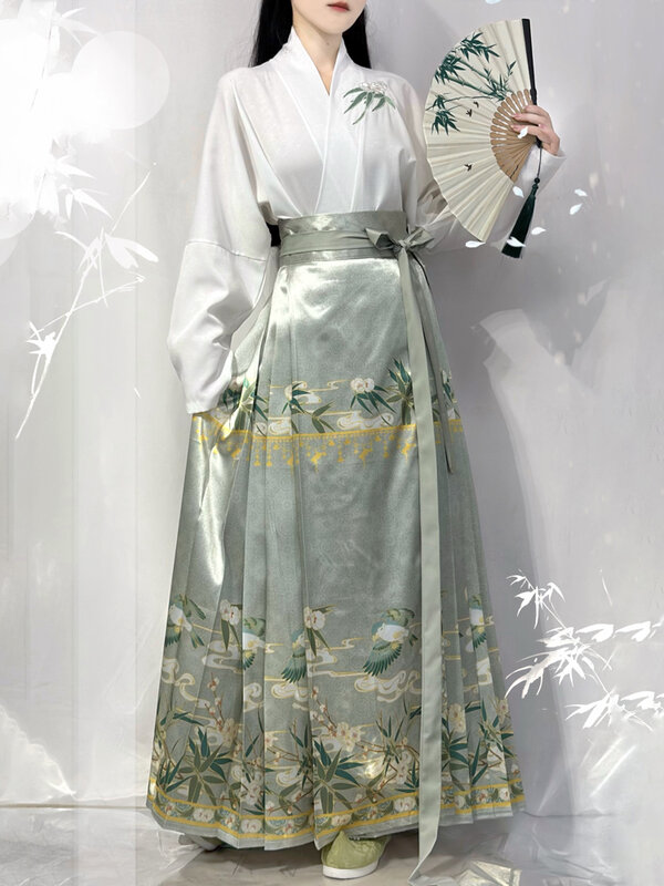 Ming Dynasty Hanfu Women's Clothing Chinese Style Horse Face Skirt Set Shirt+skirt