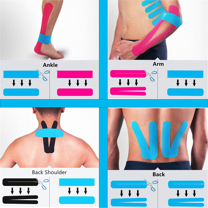 Kinesiology Tape Pro olahraga atletik, pita perekat olahraga atletik elastis tahan air (20 strip presut), penopang sendi pereda nyeri otot