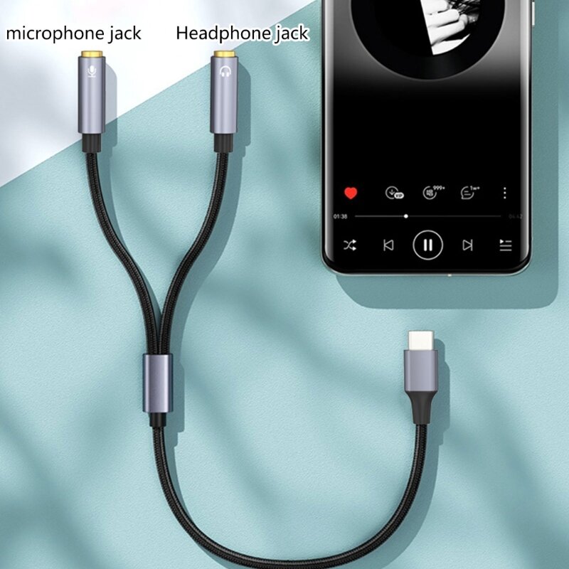 Adaptadores divisores micrófono para auriculares Cable adaptador para auriculares y micrófono 3,5 mm/USB
