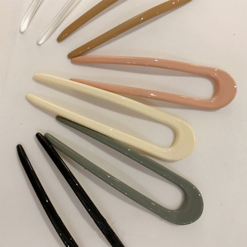 Геометрические простые акриловые Элегантные U-образные шпильки для волос с диском, аксессуары для волос, шпильки для волос с вилкой