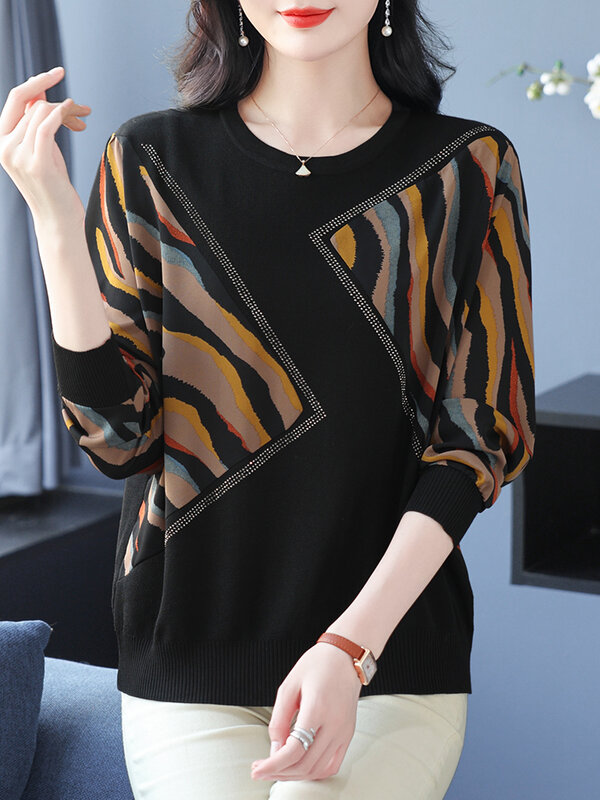 女性用長袖ラウンドネックセーター,韓国のファッションセーター,ナイトウェア,セーター,春と秋の服