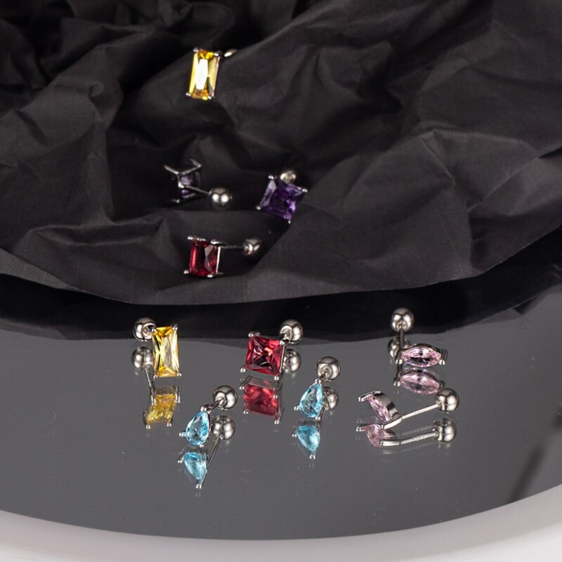 Monkton 925 Sterling Silver Water Drop/ Mariquesa/ Rectangle Geometric Earrings for Women Sapphire Stud Earrings for Girls Gift