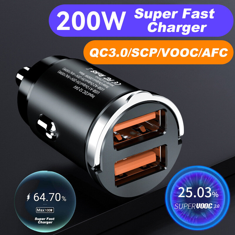 Mini chargeur de voiture allume-cigare 200W, charge rapide pour iPhone QC3.0 PD USB Type C, pour téléphone Xiaomi Samsung Huawei iPhone