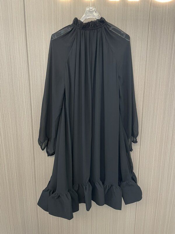 원단 타이 드레스 밑단 프릴 디자인, 부드럽고 편안한 캐주얼 패션, 2023 여름 신상