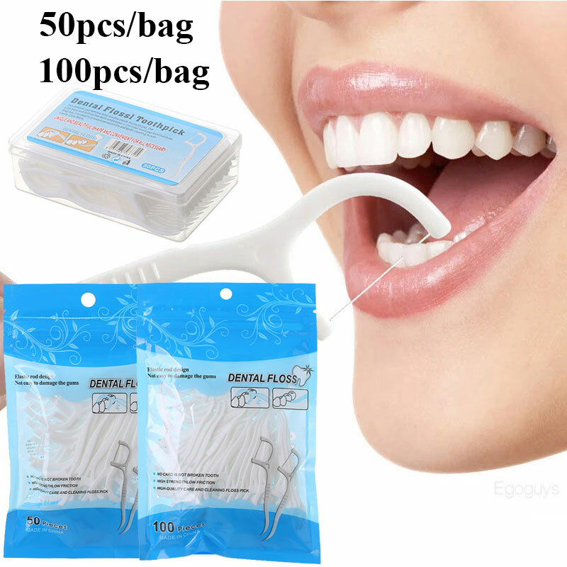 50pcs Interdental Brush Dental Floss Oral Hygiene Tooth Clean Stick Teeth Picks Disposable Bamboo Charcoal Teeth Stick Oral Care
