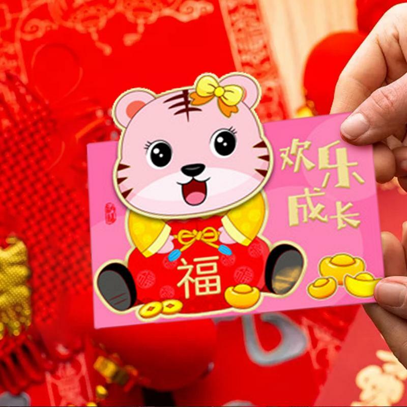 Presente chinês Envelopes para dinheiro, bolso vermelho, moeda e papel-moeda, sorte, 6pcs