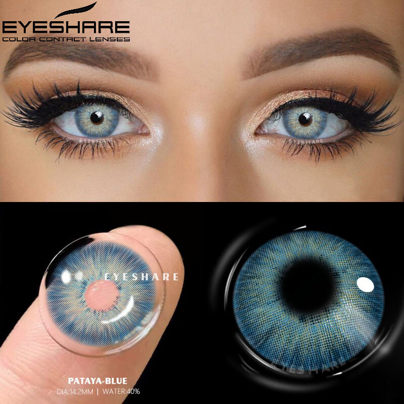 EYESHARE 컬러 콘택트 렌즈, 파타야 눈, 천연 연간 사용, 블루 멀티 컬러 콘택트 렌즈, 미용 눈동자, 1 쌍