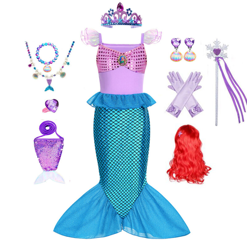 Robe de sirène pour filles, Costume de princesse pour Halloween, Cosplay, vêtements d'anniversaire pour enfants, cadeau de fête de carnaval, 2-10T, 2023