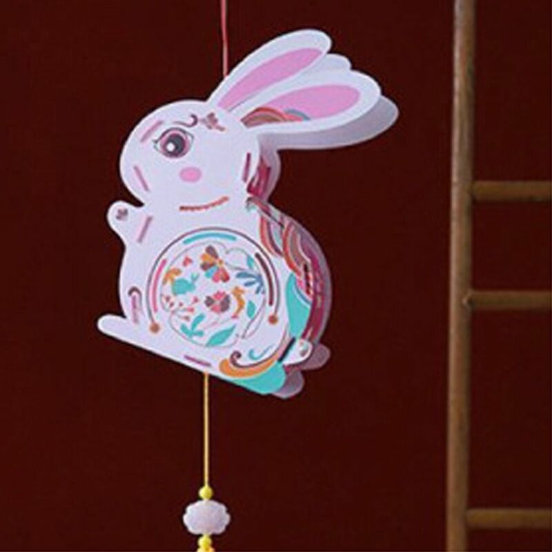 Linterna de la serie Lucky Bless para niños, bolsa de Material hecho a mano, brillo de medio Otoño, súper Adorable, pequeño conejo
