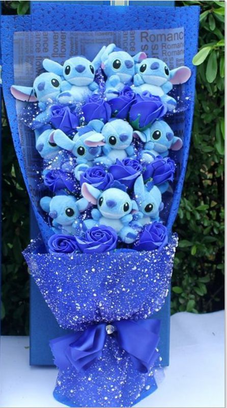 Disney Lilo Stitch Cartoon Bouquet di fiori bambola di peluche Kawaii Stitch graduazione Bouquet Toy Valentine Birtdhay regalo per la festa nuziale