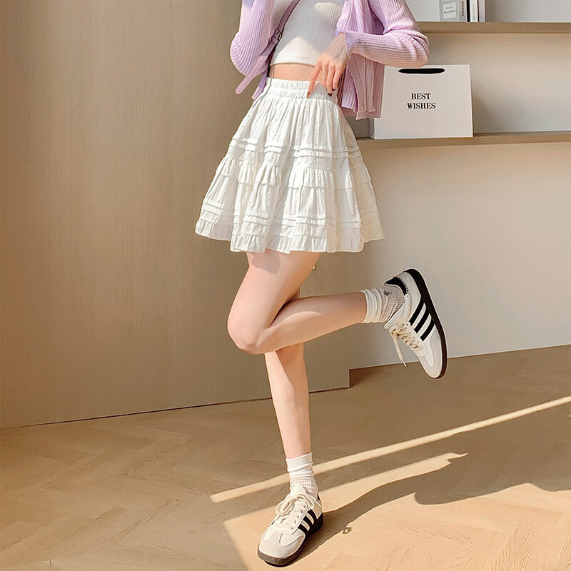 Летняя Милая Короткая многослойная юбка, женская одежда Y2k, корейская мода, винтажная белая, черная мини-юбка для тенниса с высокой талией для женщин