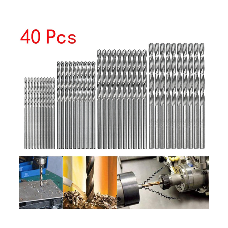 Juego de brocas de construcción de acero de alta velocidad, 40 piezas, Mini taladro HSS, 0,5mm-2,0mm, juego de brocas PCB rectas