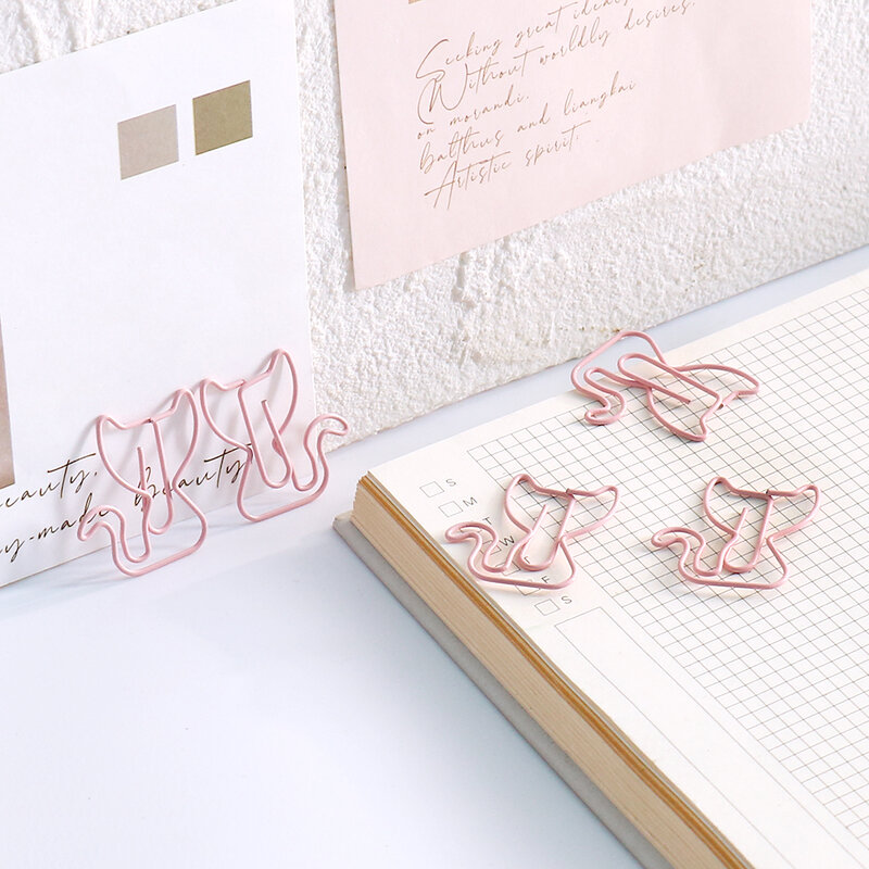 Soporte de marcapáginas de papel con forma de gato rosa para oficina, escuela y hogar, abrazadera de archivo creativa, Clip decorativo, 20 piezas