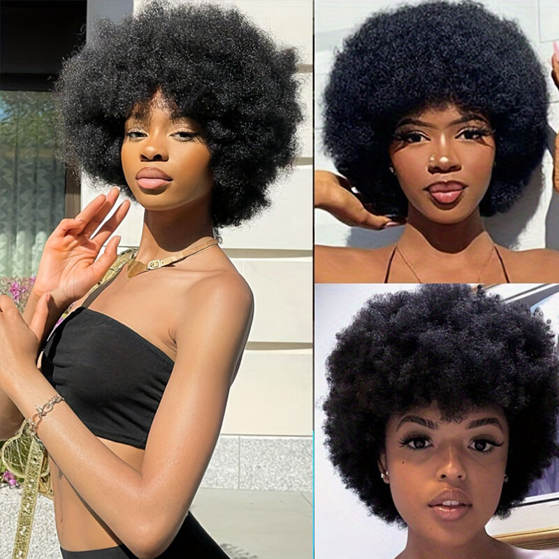 Parrucche brasiliane dei capelli umani dell'onda riccia Afro corta parrucca riccia crespa del soffio Afro per le donne parrucca piena della macchina di colore rosso marrone nero