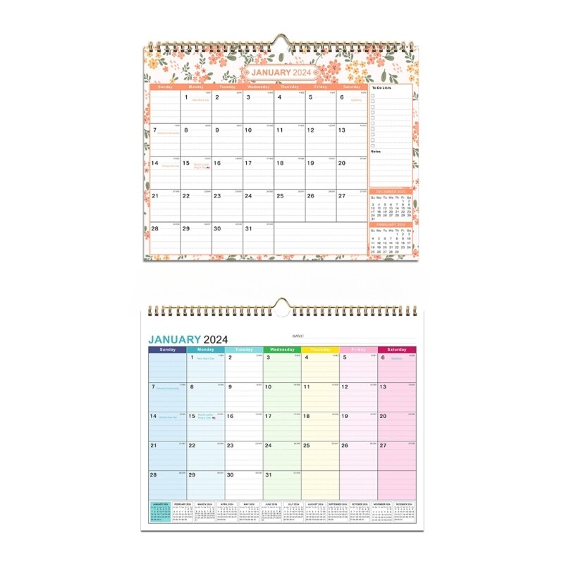 Ежемесячная страница настенного календаря на 2024-2025 годы. Праздники выделены пространством.