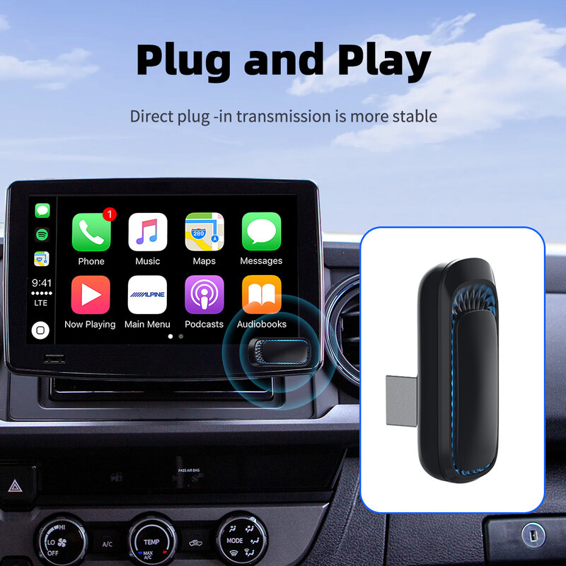 JUSTNAVI RGB Wireless Carplay Adapter, Smart AI Box, OEM Wired Carplay, Dongle USB, Mini Car Play, Colorido