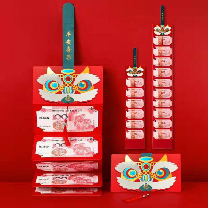 Новогодний конверт, кошелек с надписью «Dragon Year», китайский новогодний пакет, кошелек для денег, сумка для Льва, танцев, мультяшный дизайн, очень длинный с 2024