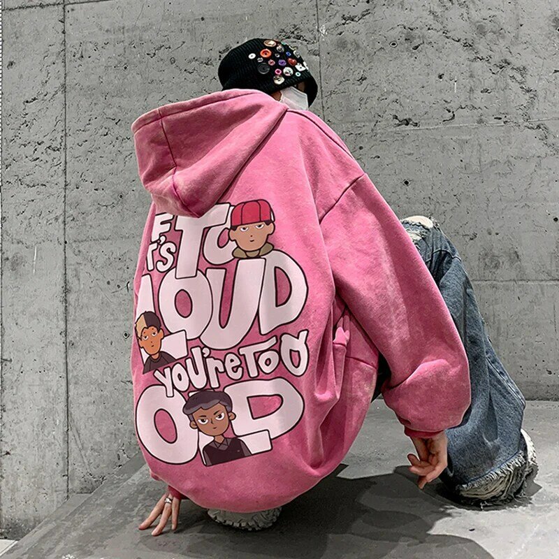 Harajuku Goth Streetwear Women New Oversized Pink Letter Anime Hoodie Print Sweater High Street Grunge Sweatshirts  Clothing Y2k