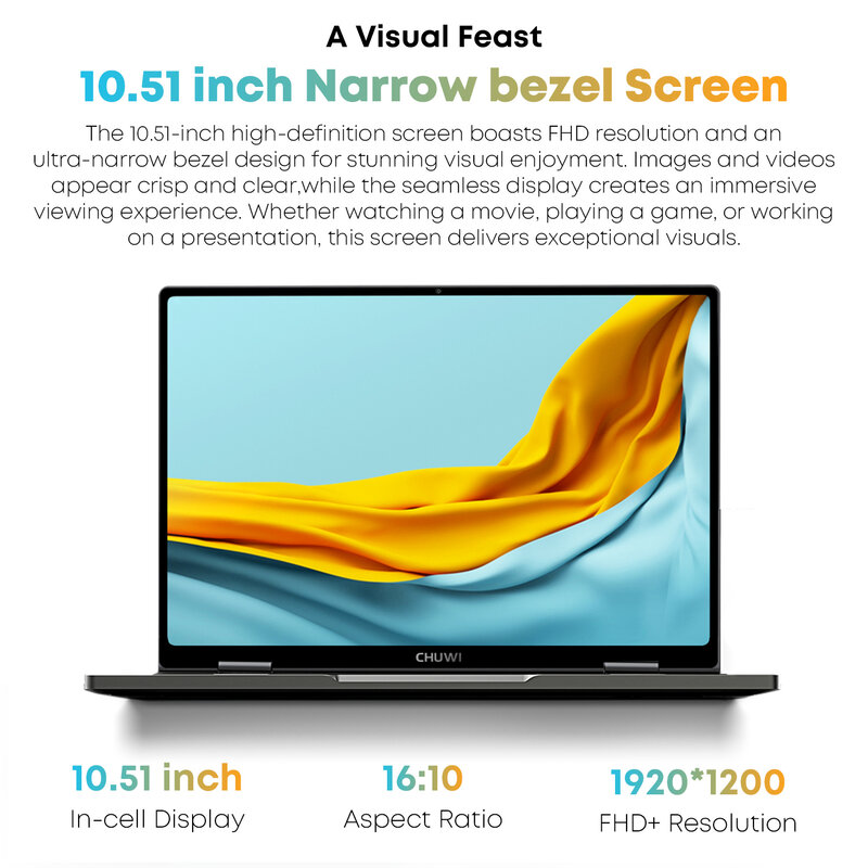 CHUWI MiniBook X 2-in-1 Tablet Laptop 10.51 Inch Touchscreen 12GB LPDDR5 512G SSD Intel N100 Backlit Keyboard Windows 11 WiFi 6