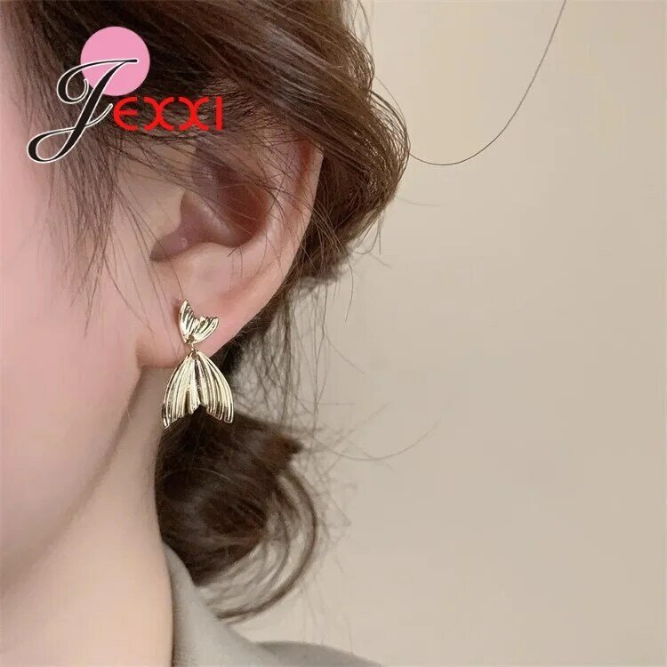 New Fashion Jewelry Accessory Fish Tail Studs Earring Genuine 925 Sterling Silver Jewelry For Women Girls Wedding Anniversary