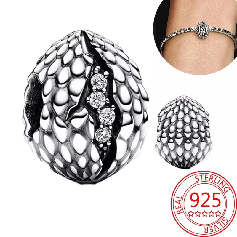 925 Sterling Silver Dragon Egg Beads Shaped, Ferro Trono Anel, Fit Pandora Pulseira Acessórios, Game Series