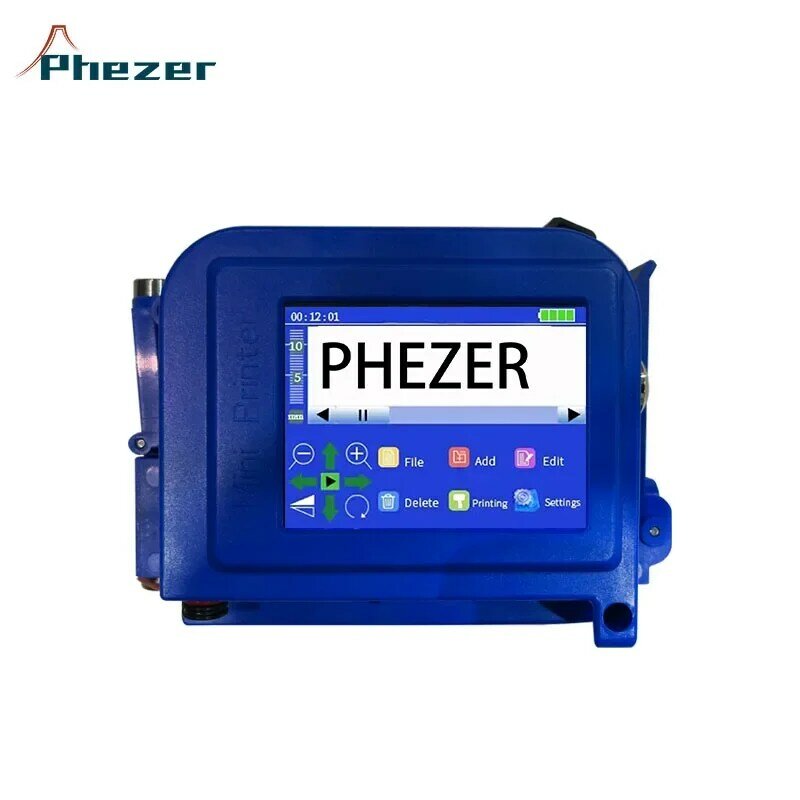 Phezer เครื่องพิมพ์ขนาดเล็ก12.7/25.4มม. PC11Plus เครื่องพิมพ์อิงค์เจ็ทแบบพกพา QR บาร์โค้ดหมายเลขวันที่โลโก้วันหมดอายุเครื่องพิมพ์อิงค์เจ็ทมือถือ