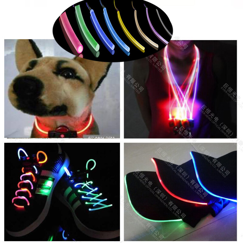 Guía de luz de Color transparente redonda de Tpu, barato, fibra óptica, juguetes para mascotas, zapatos y sombreros, Collar de perro, cuerda de saltar, decoración
