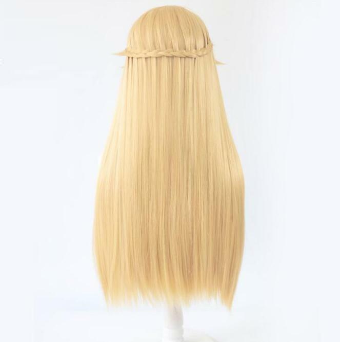 Peluca de Cosplay de fibra sintética Genshin Impact, pelo largo dorado, resistente al calor, peluca sintética
