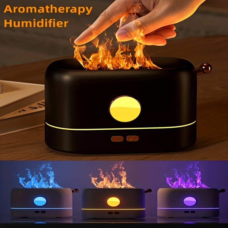 Difusor portátil do óleo essencial do aroma, névoa fresca, USB, conduzido, 3D, cores mudando, chama de fogo, mini umidificador do ar, H2o