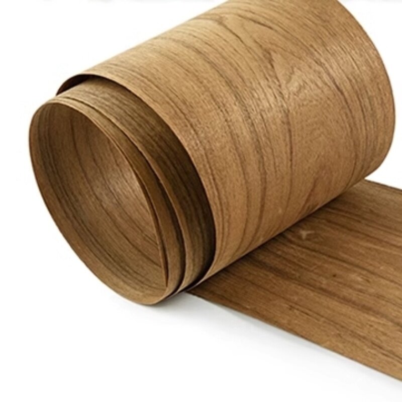 Feuilles de placage de bois teintées à la peau, motif teck naturel, placage de sol, L: 2-2.5 mètres/pièces, largeur: 25cm, T: 0.4-0.5mm