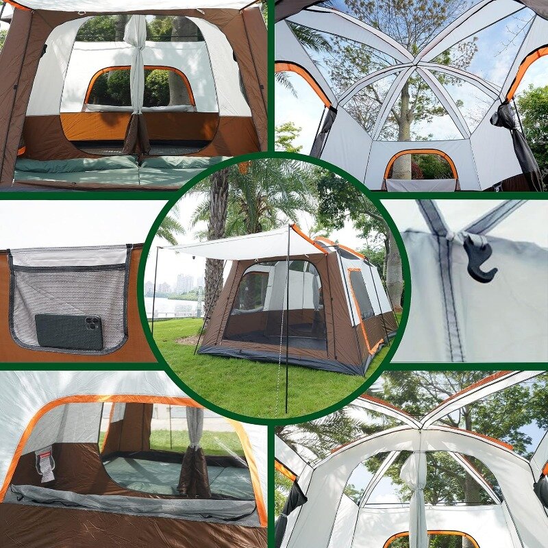 Familien kabinen zelt, 2 Zimmer, 3 Türen, 3 Fenster, gerade Wand, wasserdicht, großes Zelt im Freien, Picknick, Camping