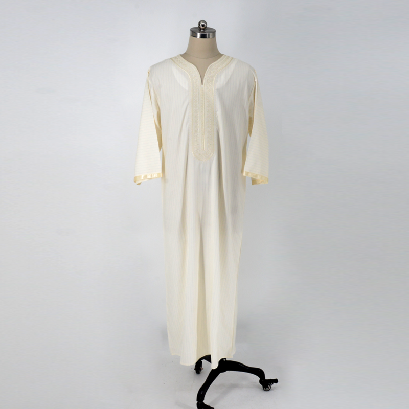Abaya Männer Ramadan Creme Zina Islam Robe Kameez Galabia Frühling 2023 neue ethnische Stil lose lässig bestickte weiße muslimische Robe