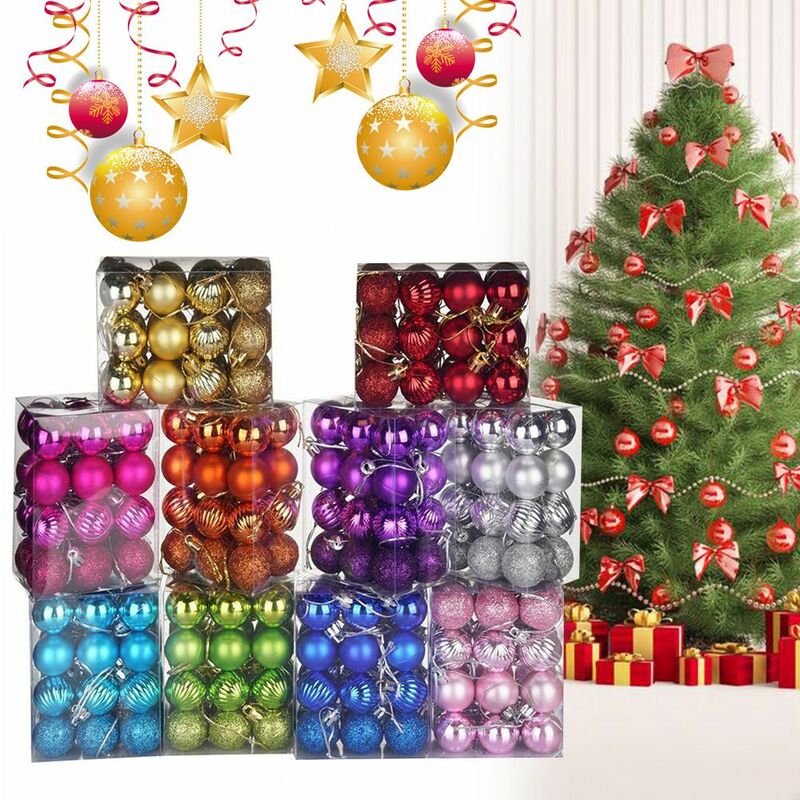 24Pcs Glittery ตกแต่งคริสต์มาส Baubles ต้นคริสต์มาสแขวนลูกบอล Merry คริสต์มาสเครื่องประดับจี้ Xmas Party Decor