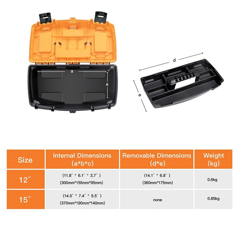 AIRAJ 12/15 Inch Hardware Toolbox, Plastic Thick Combination Suitcase Electrician Carpenter Electric Drill Storage Box