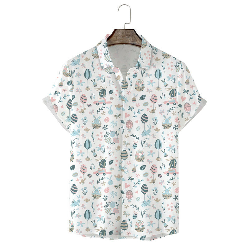 Heren Mode Casual Persoonlijkheid Easter 3d Digitaal Printen Konijn Print Korte Mouw Shirt T-Shirt Feest Etnische Slim Fit