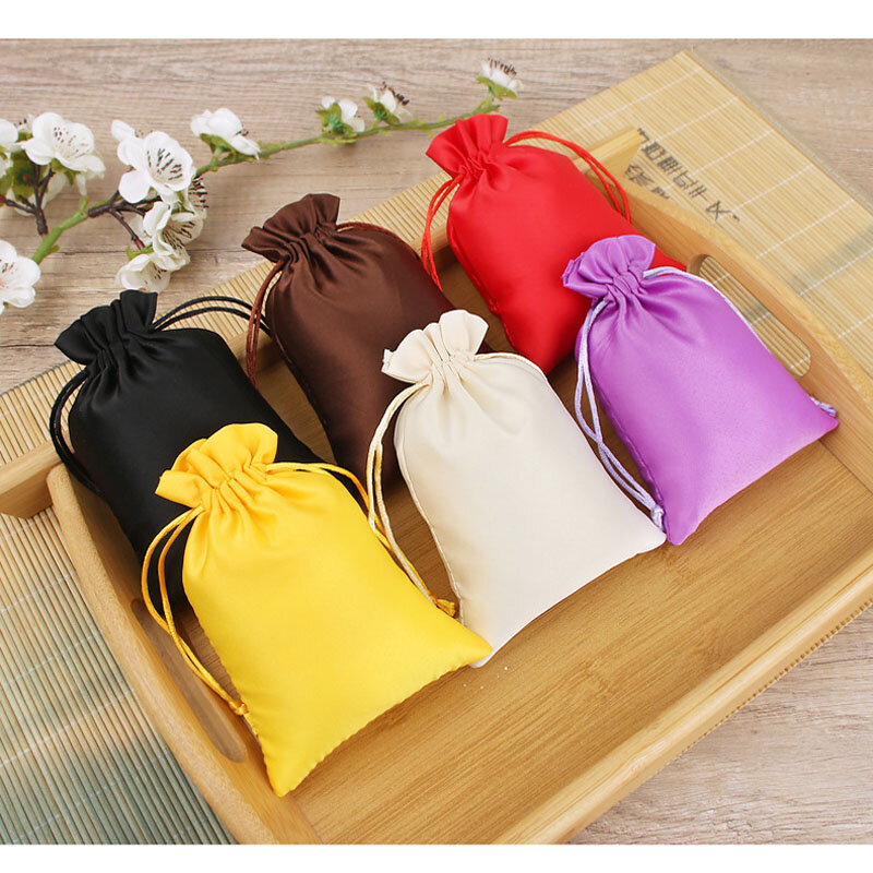 50pcs/lot 10*14cm Silk Satin Drawstring Bags Cosmetic Bead Jewelry Packing Bag Christmas Decoration Pouches