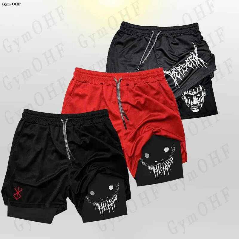 Men's Fitness Training Skinny Shorts Demon Print Summer 2 In 1 Quick Dry Gym Beach Jogging Shorts Outdoor Sportwear Dragon pearl