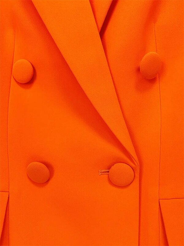 طقم بدلات مزدوجة الصدر للنساء ، بدلة برتقالية فلورية ، معطف طويل مدبب ، سترة بأزرار ، تصميم جديد ، متوفر ، قطعتان