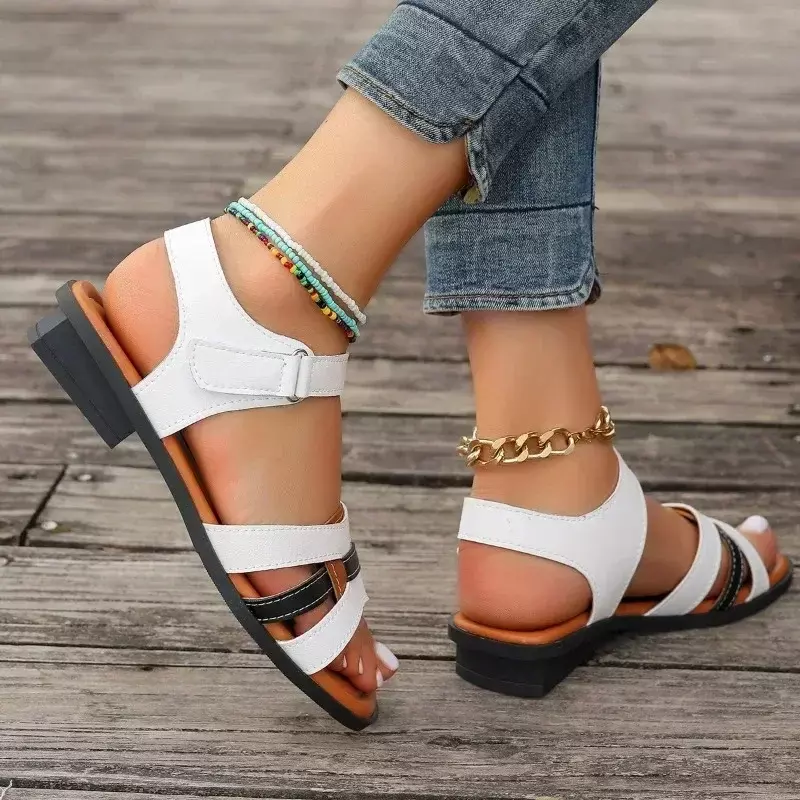 Летняя повседневная женская обувь 2024, брендовые современные женские сандалии с открытым носком, женская уличная обувь на квадратном каблуке