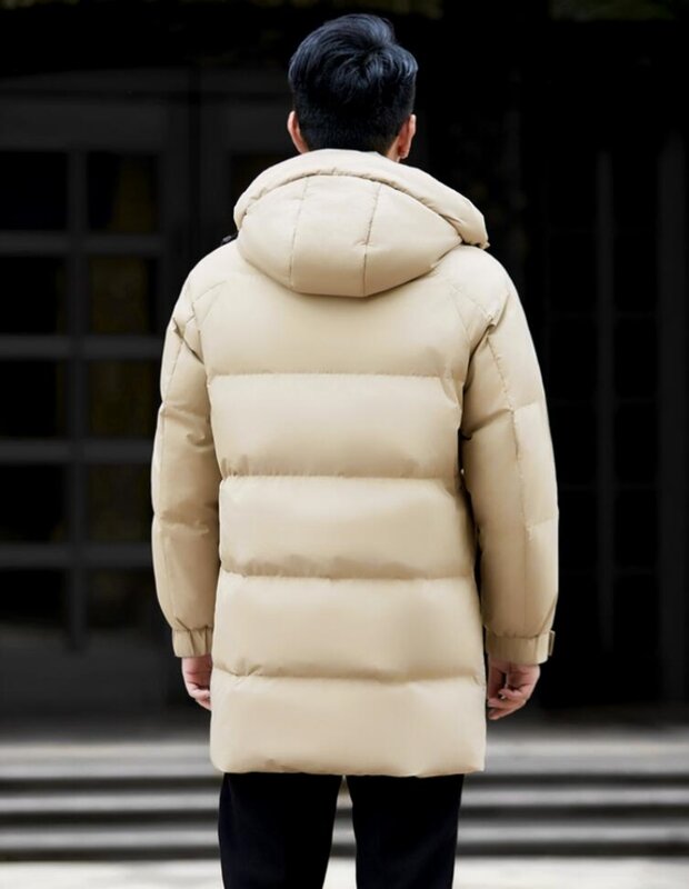 Jaket Puffer tebal untuk pria, mantel Parka musim dingin 90% warna putih Duck Down untuk pria