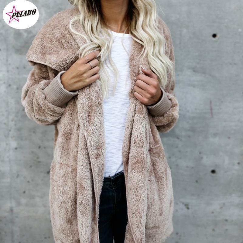 PULABO-abrigo de piel de imitación para mujer, chaqueta informal de longitud media, Color sólido, doble cara, moda de otoño e invierno