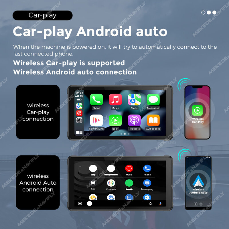 Écran LCD Portable pour Moto, Navigation IPX7, Étanche, Sans Fil, Apple Carplay, Android Auto, Caméra de Tableau de Bord, Moniteur BT GPS, 5.5 Pouces