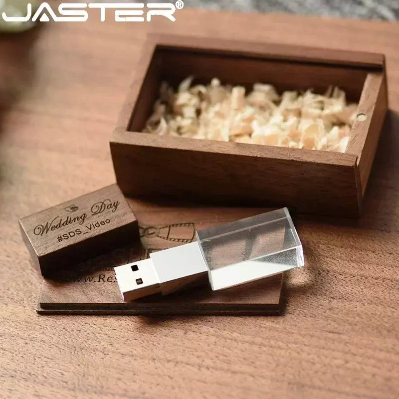 JASTER Kristal Kayu Usb Flash Drive Pen Drive U Disk Memori Stick Flashdisk 4GB 8GB 16GB 32GB 64GB Pernikahan Hadiah Thumb Drive