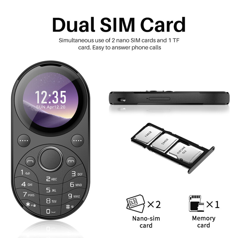 SERVO-i15 إطار معدني هاتف محمول صغير ، 1.39 "شاشة مستديرة ، الاتصال الهاتفي السريع ، صندوق 2SIM ، مكبر الصوت ، راديو FM ، القائمة السوداء صوت سحري ، نوع-C