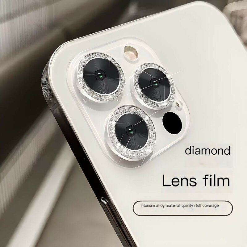 Pelindung lensa kamera kaca logam berkilau, untuk IPhone 15 14 12 11 Pro Max Plus 13 Mini 15Pro 14Pro cincin penutup lensa wanita