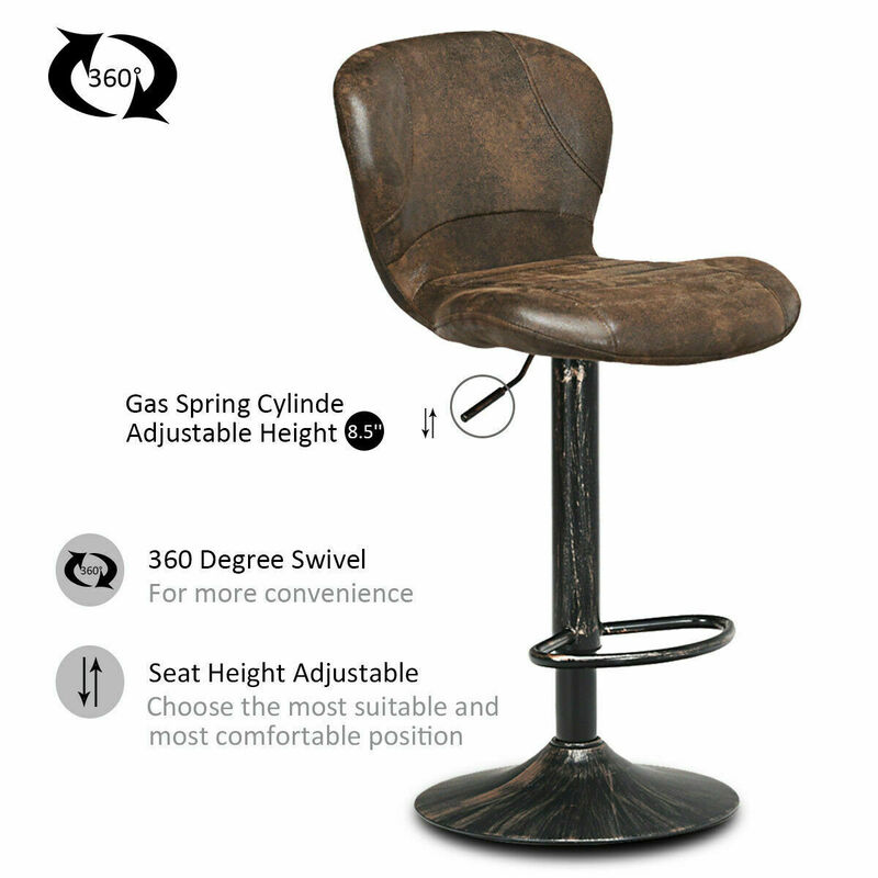 2 шт. Регулируемый поворотный барный стул в стиле ретро со спинкой и подставкой для ног для паба, кухни, коричневый