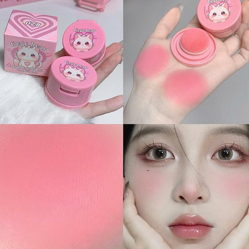 Morango Pink Matte Face Blush, Natural Bochecha Tint Beleza Esponja, Maquiagem De Lama De Hachimi, Cosméticos De Brilho, Gato Blush, Menina, Z4E5