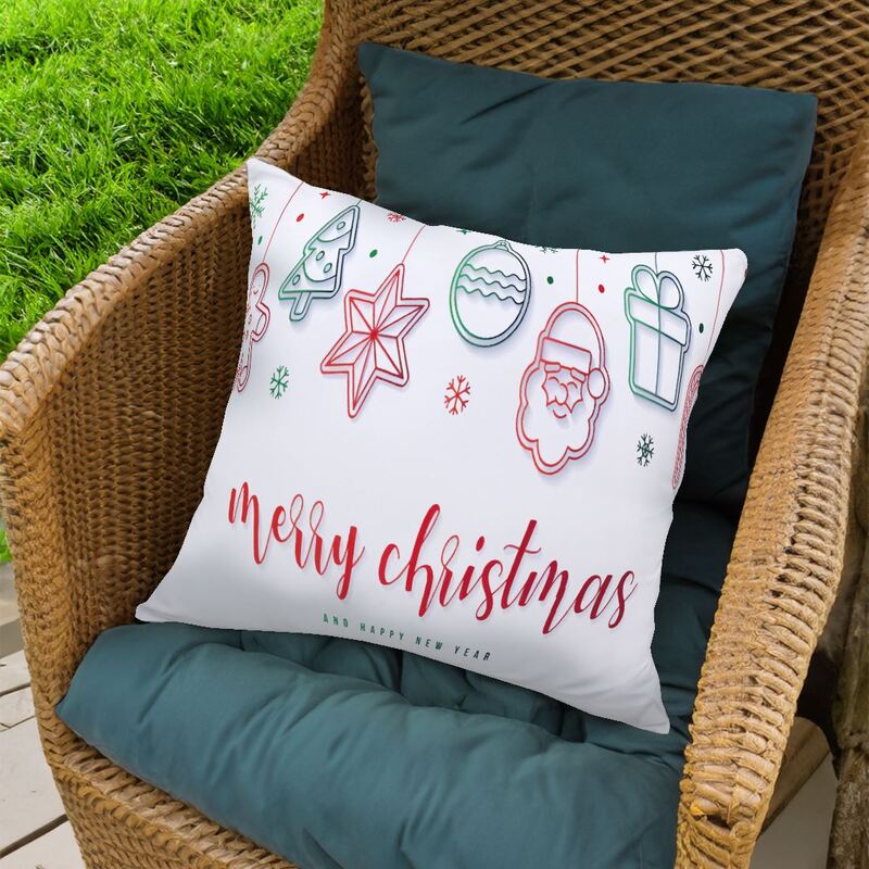 Sarung bantal sofa Natal 45x45cm pola dua sisi, sarung bantal beludru kulit persik, sofa pesta, dekorasi sarung bantal nyaman