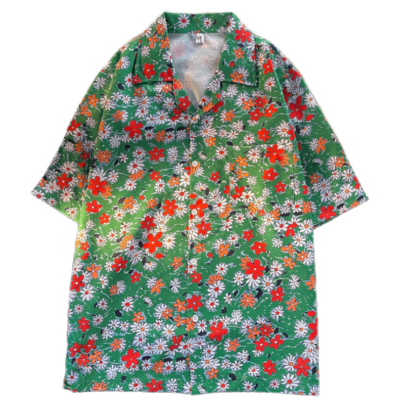 Summer Men's Short Sleeve Flip Collar Vintage Floral Shirt Fashion Casual Beach Vacation Loose Fitting Printed Shirt Coat